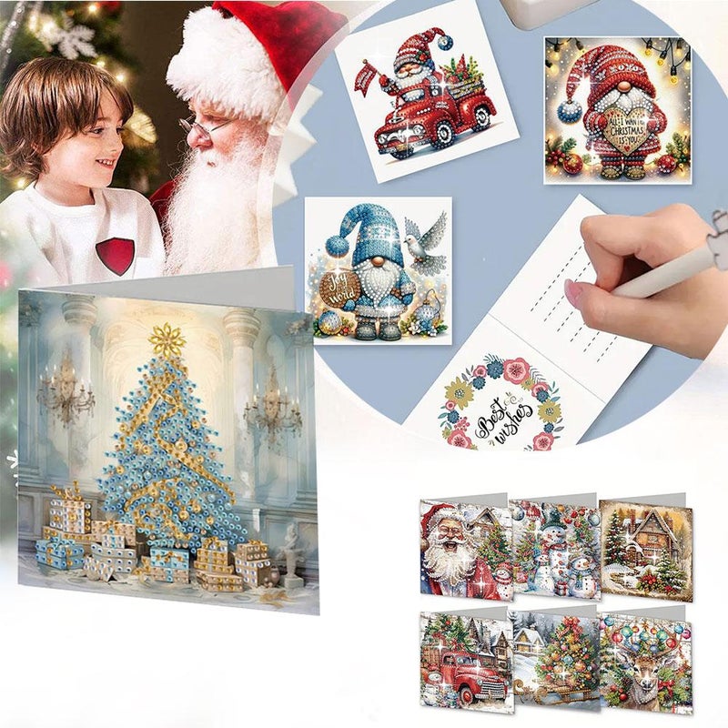6PCS DIY Diamond Art Christmas Greeting Cards Kit, Snowman Deer Santa Claus Diamond Art Christmas Cards Making, Xmas Crafts with Envelopes for Adults Kids Gifts - Image 2
